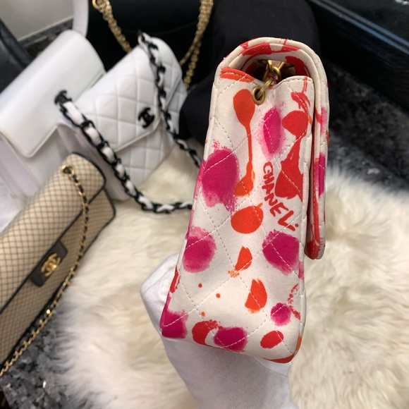 ❌SOLD❌Vintage Chanel coated canvas cc logo print classic clap medium 24k gold - Picture 4 of 12